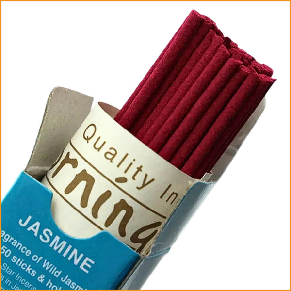 Morning Star Jasmin Räucherstäbchen, 50 Stück ohne Bambuskern, inklusive kleinem Keramikhalter.