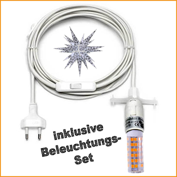 Beleuchtungsset für Herrnhuter Stern Edition Natur 60 cm – Kabel mit Schalter, Aufhängesteg und E14 LED kaltweiß für Innenbereich