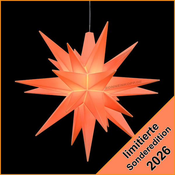 Herrnhuter Stern Sonderedition 2026 apricot – 8 cm – Ansicht beleuchtet